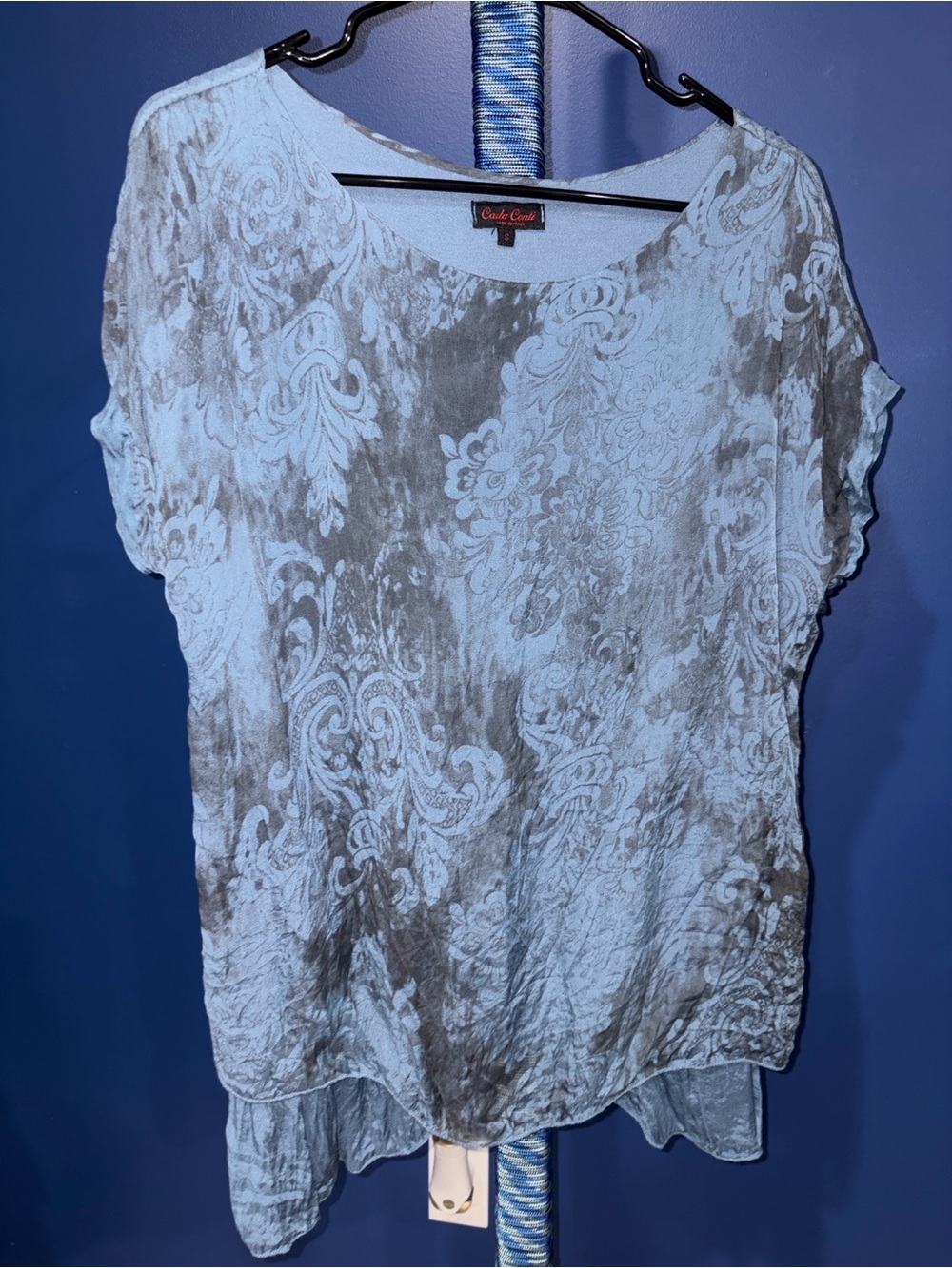 Carla Conti Made in Italy- Dusty Blue Layered Boho Top | Size Small - Picture 3 of 13